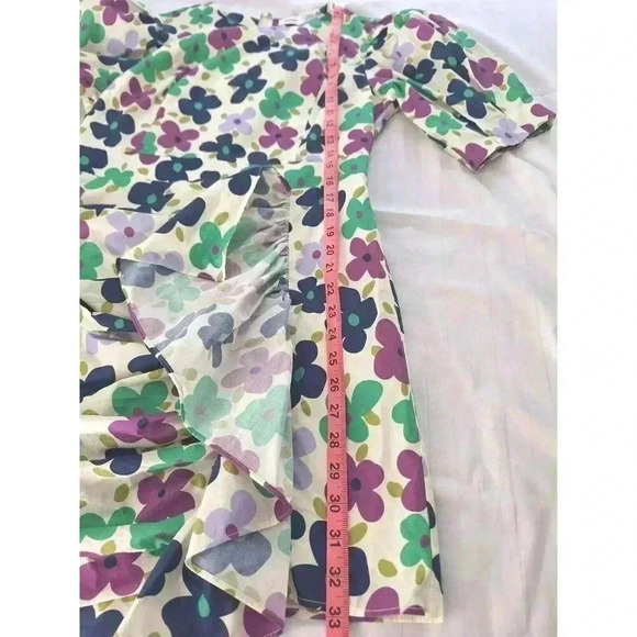 Aureum Ruched Sash Floral Mini Multicolor Dress Size Medium - Picture 5 of 8